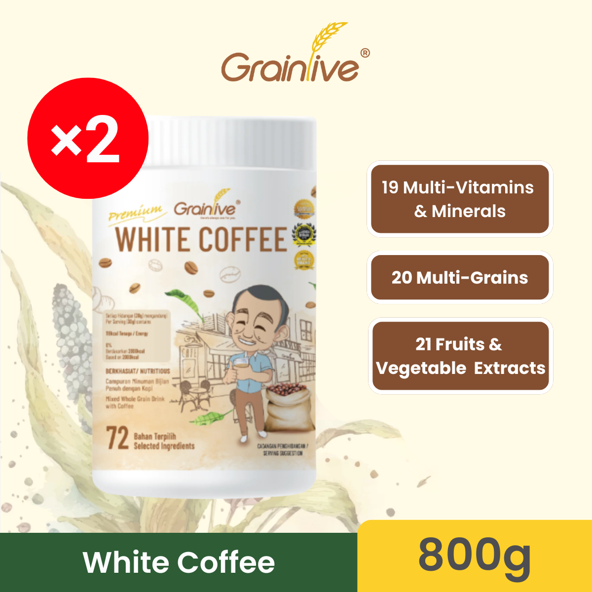 GRAINLIVE WHITE COFFEE MEAL 800G X 2