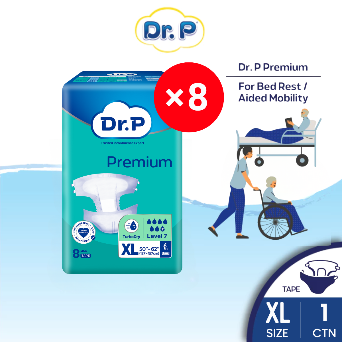 Dr P Premium Diaper Xl 8S × 8