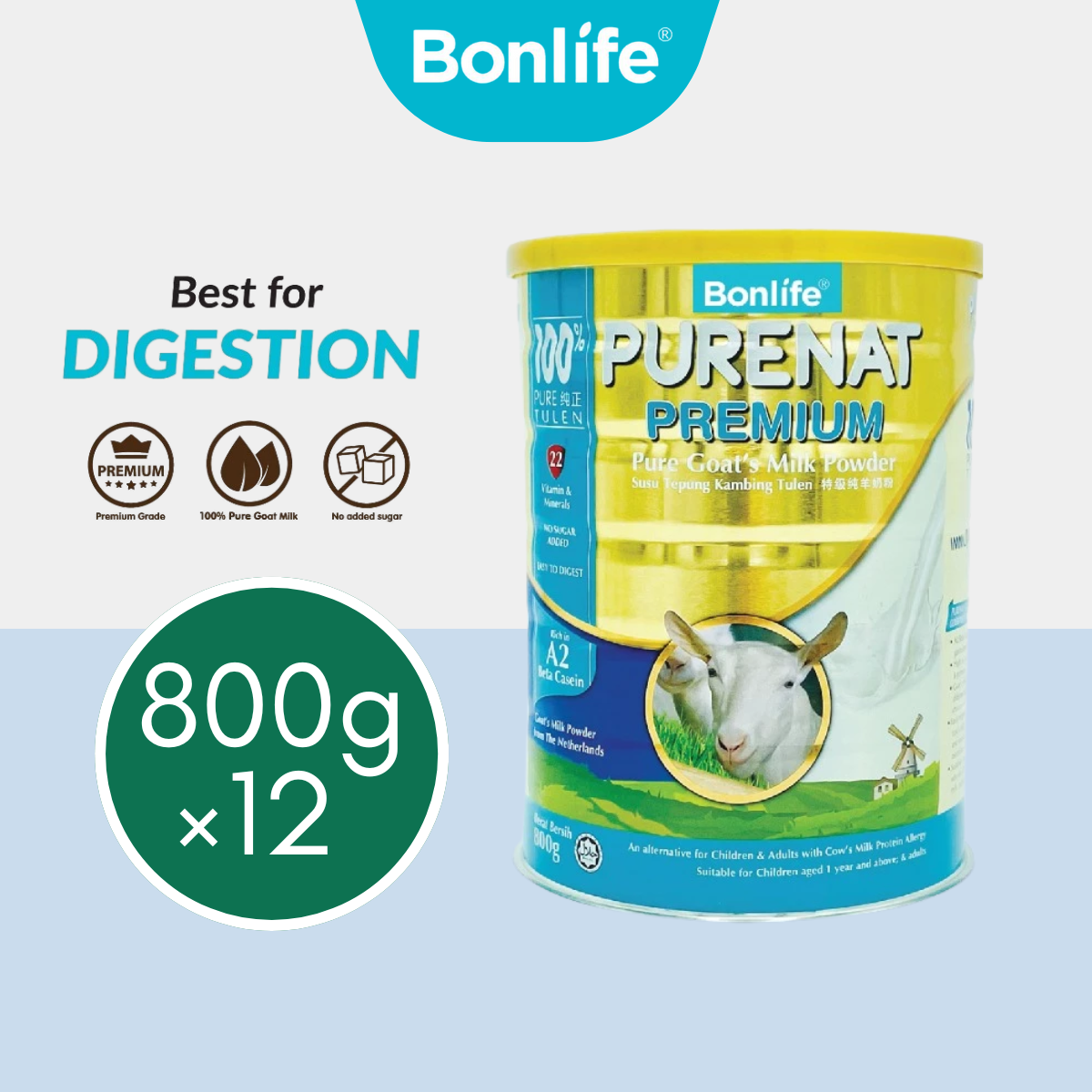 BONLIFE Purenat Premium Goat Milk Powder 800gX12