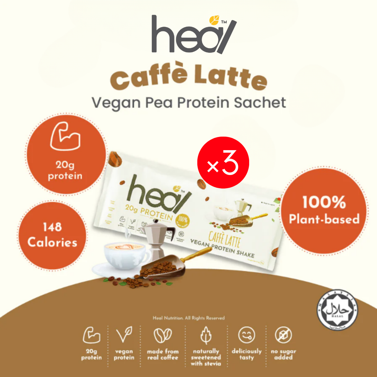 HEAL CAFFE LATTE VEGAN PROTEIN 36G x 3