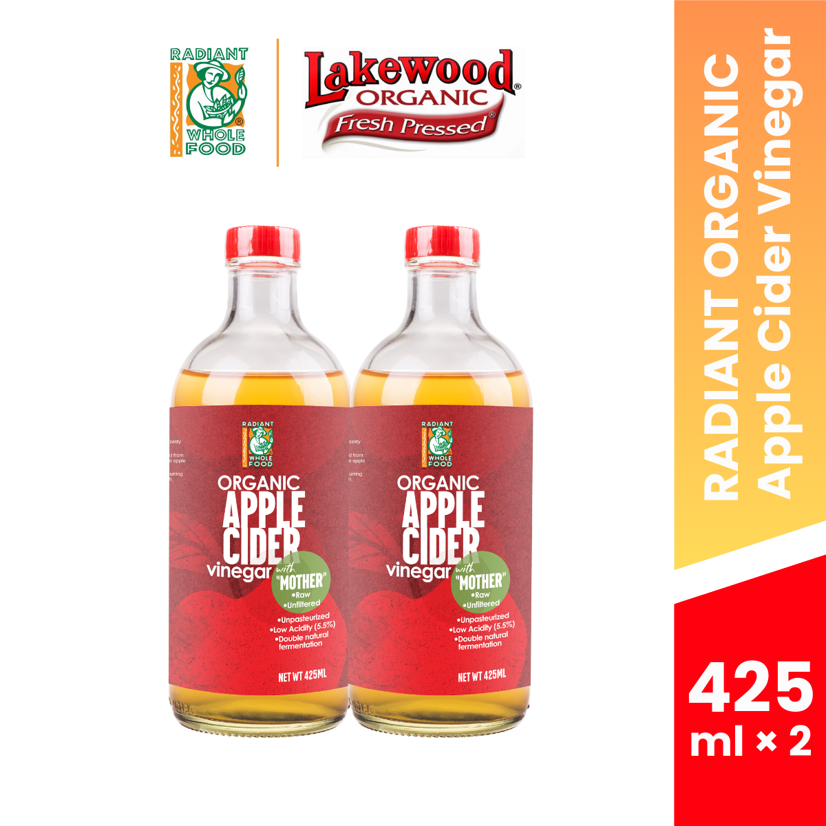 RADIANT ORG APPLE CIDER VINEGAR 425ML × 2