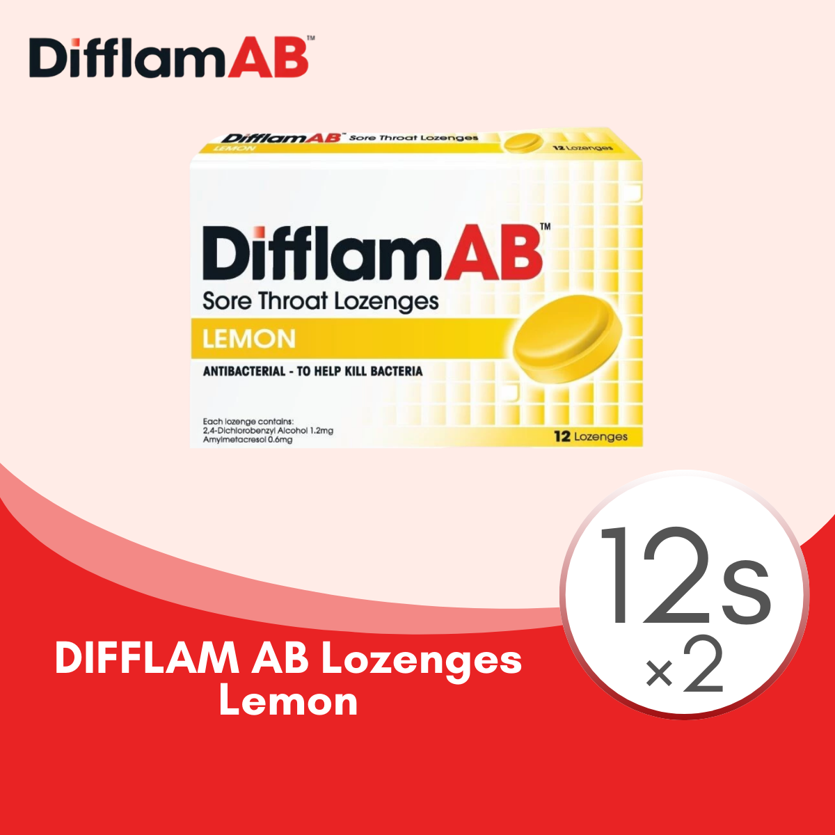 DIFFLAM AB LOZENGES LEMON 12S × 2