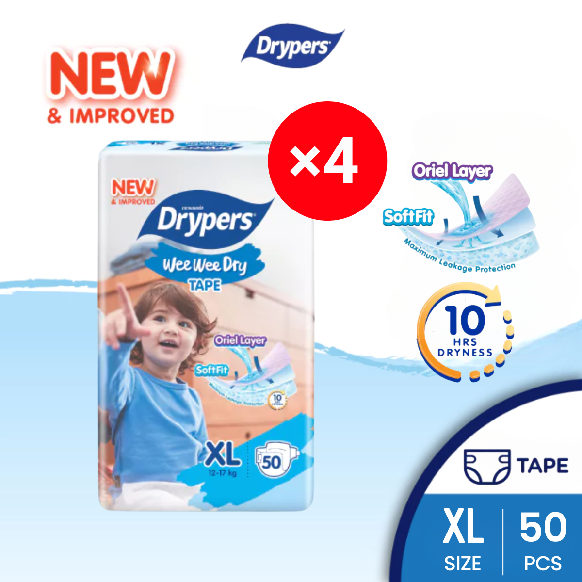DRYPERS WEE WEE DRY XL 50S × 4