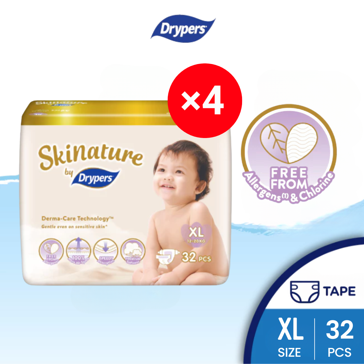 SKINATURE BY DRYPERS XL 32S × 4