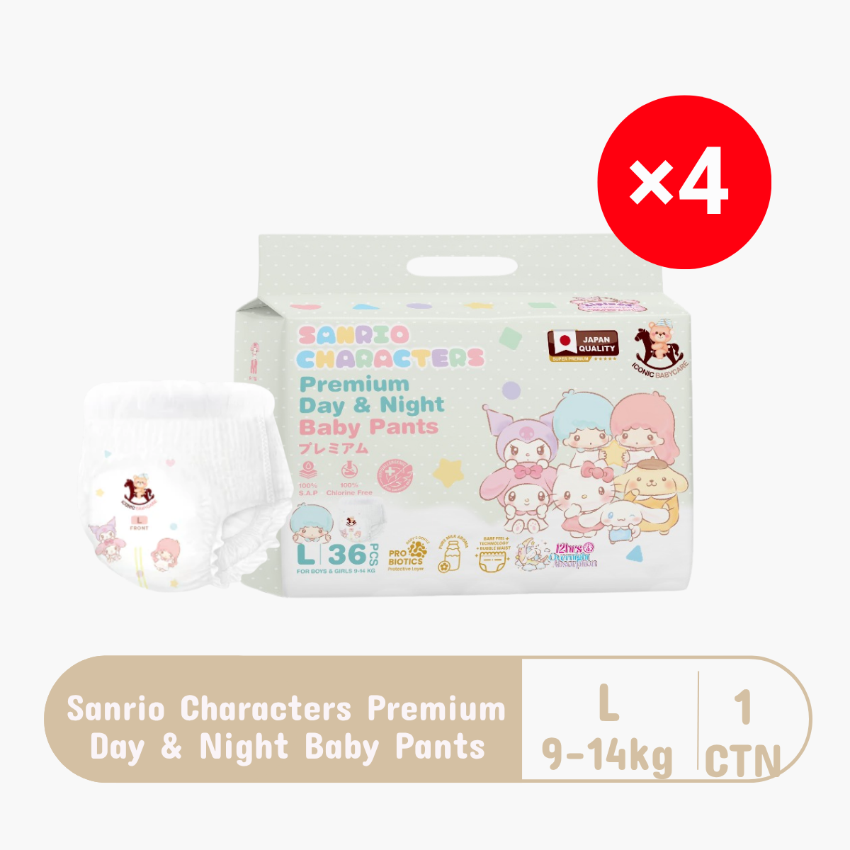 ICONIC X SANRIO PREMIUM BABY PANT L 36S × 4