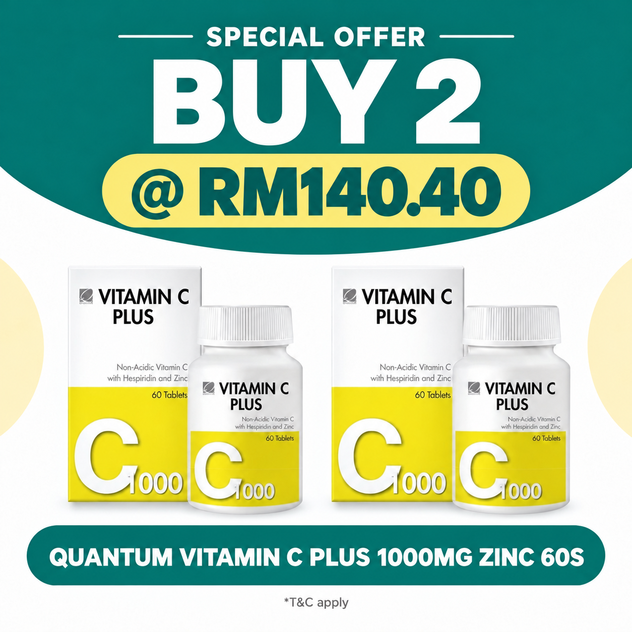 QUANTUM VITAMIN C PLUS 1000MG ZINC 60S x2
