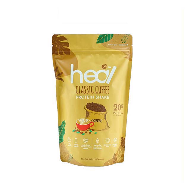 HEAL Classic Coffee Protein Shake 540g whey protein powder made with Brazilian coffee