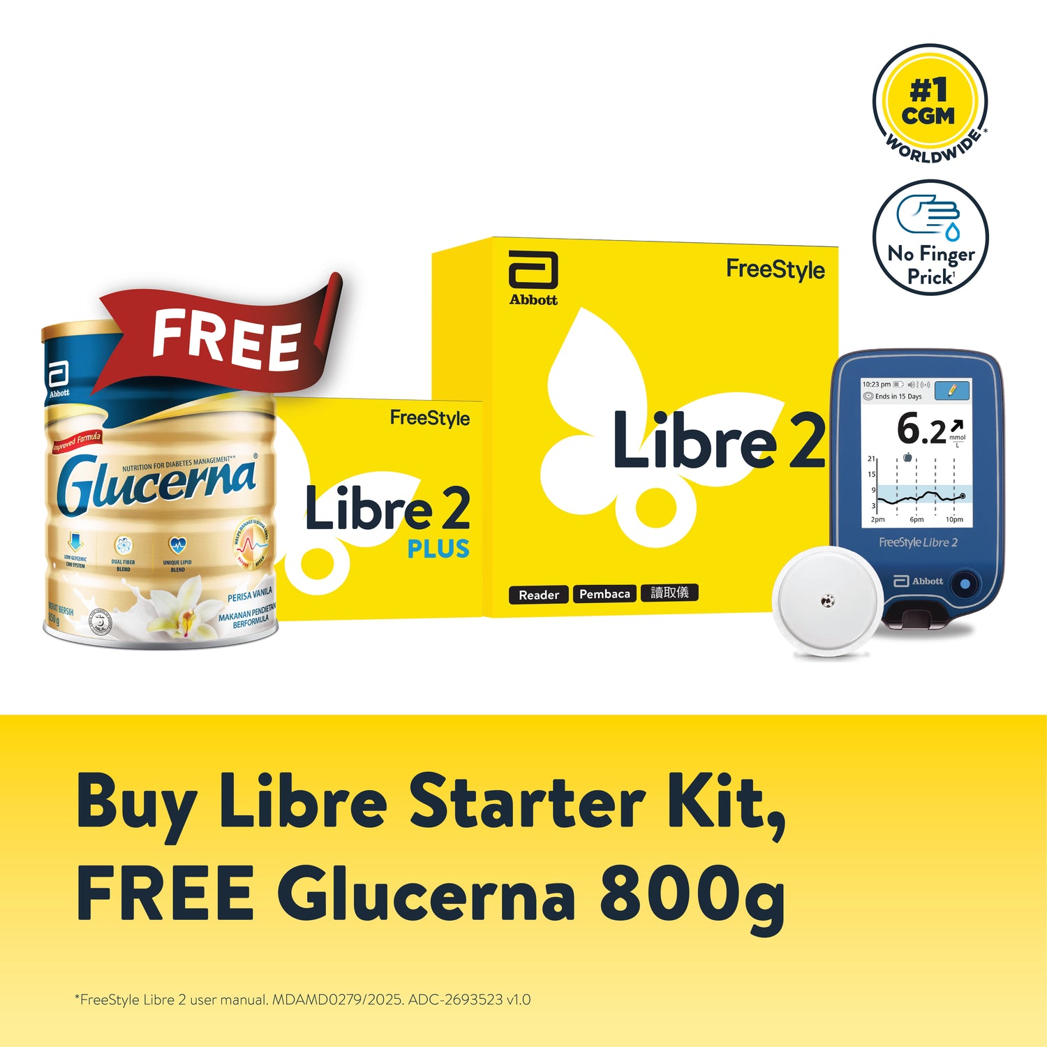 FREESTYLE LIBRE STARTER KIT (1 SENSOR + FREE READER + FREE GLUCERNA 800G)