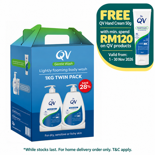 QV GENTLE WASH 1KG 2S – free QV Hand Cream 50g with minimum RM120 spend on QV products, 1–30 November 2026
