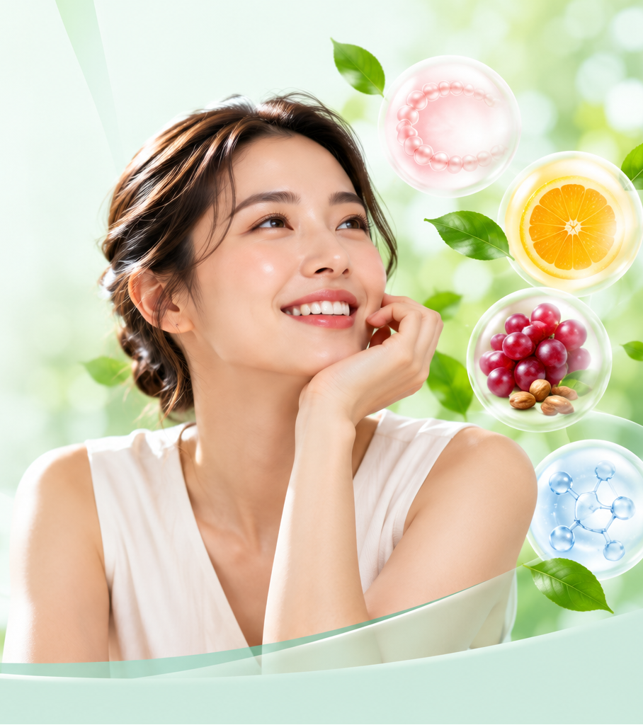 Educational illustration of collagen and skin nutrition ingredients