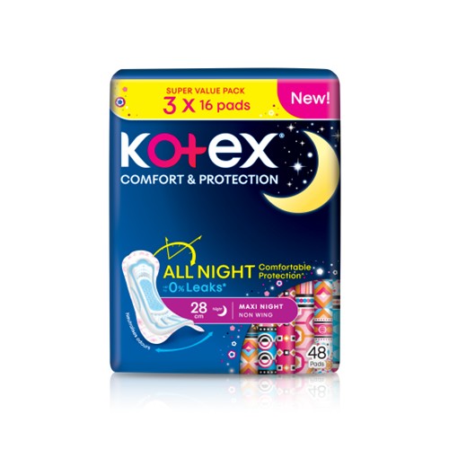 KOTEX SOFT & SMOOTH MAXI NIGHT 28CM NON WING 16SX3
