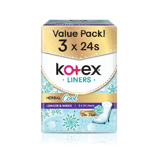 KOTEX PANTYLINER HERBAL COOL LONG & WIDER UNSCENTED 17.5CM 24SX3