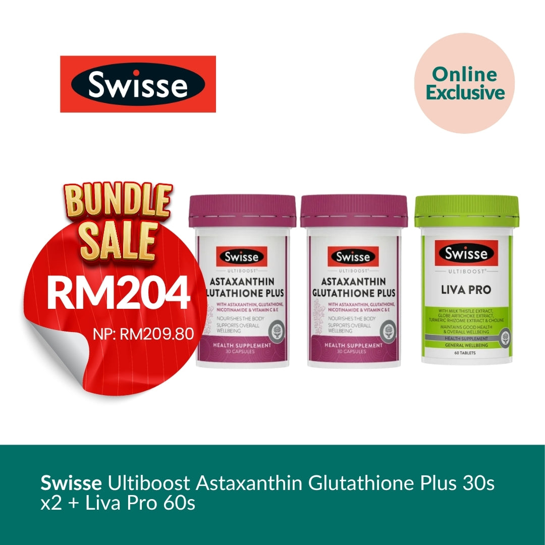 SWISSE ULTIBOOST ASTAXANTHIN GLUTATHIONE PLUS 30s x2 + LIVA PRO 60s