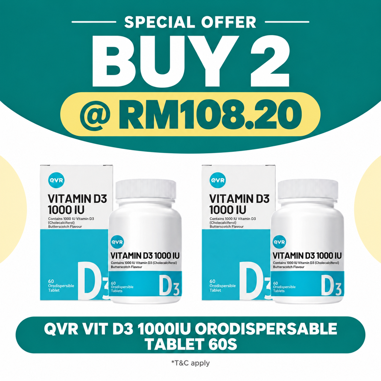 QVR VIT D3 1000IU ORODISPERSABLE TABLET 60S x2