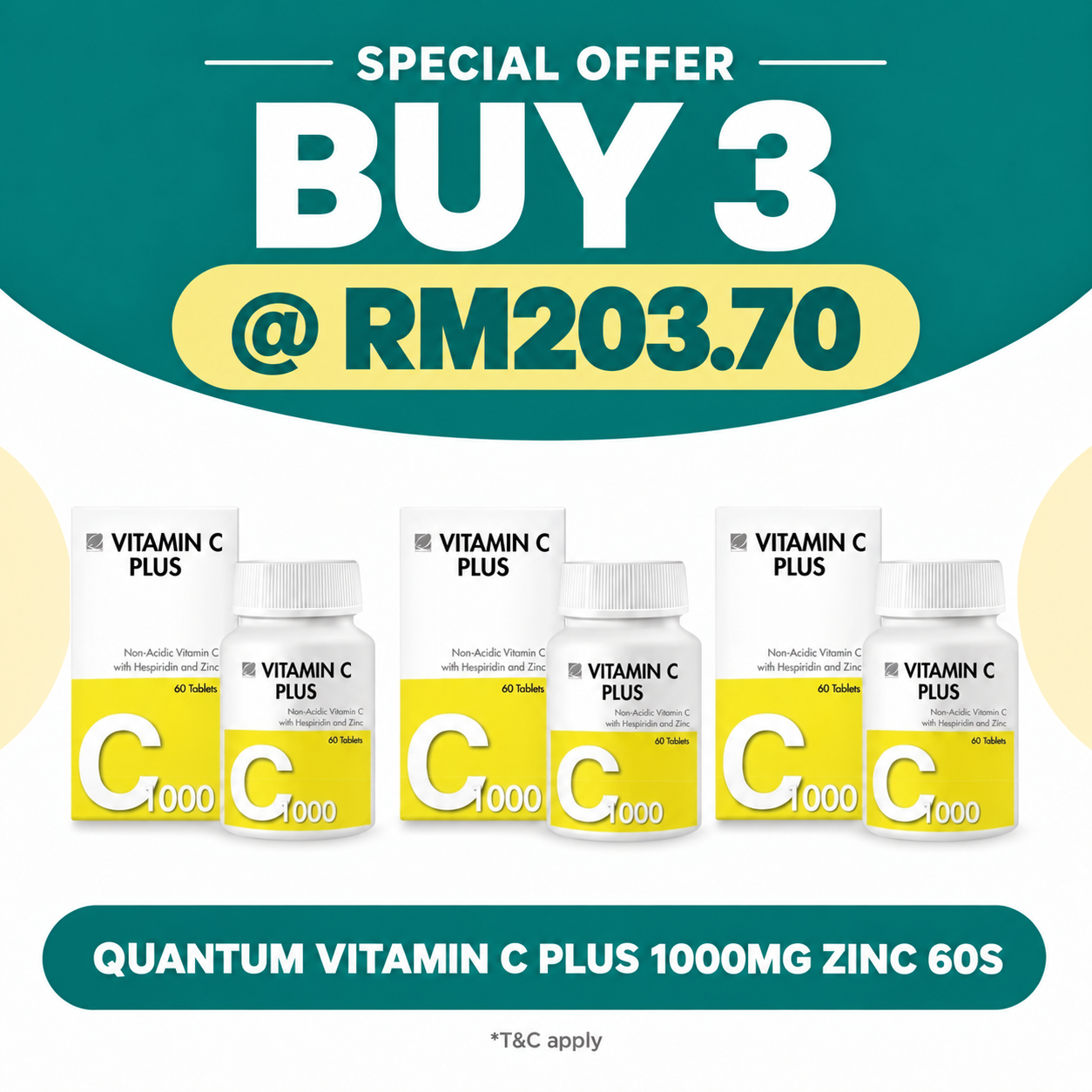 QUANTUM VITAMIN C PLUS 1000MG ZINC 60S x3