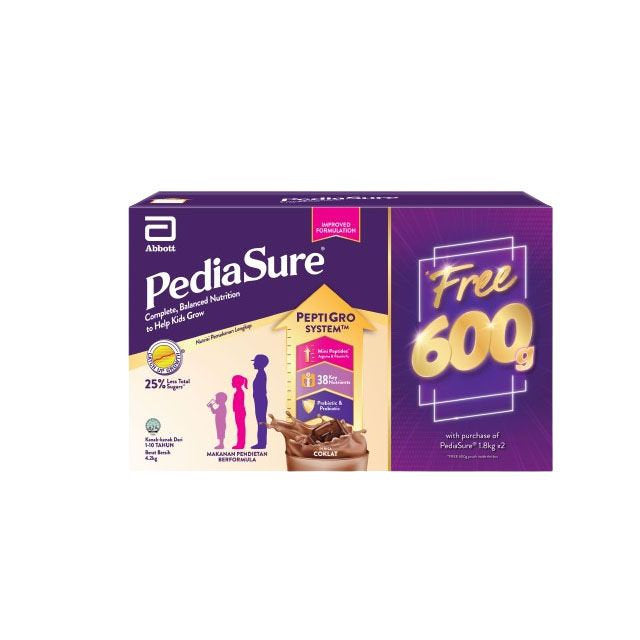 PediaSure PeptiGro chocolate 1.8kg Malaysia pack with free 600g for balanced nutrition and growth support