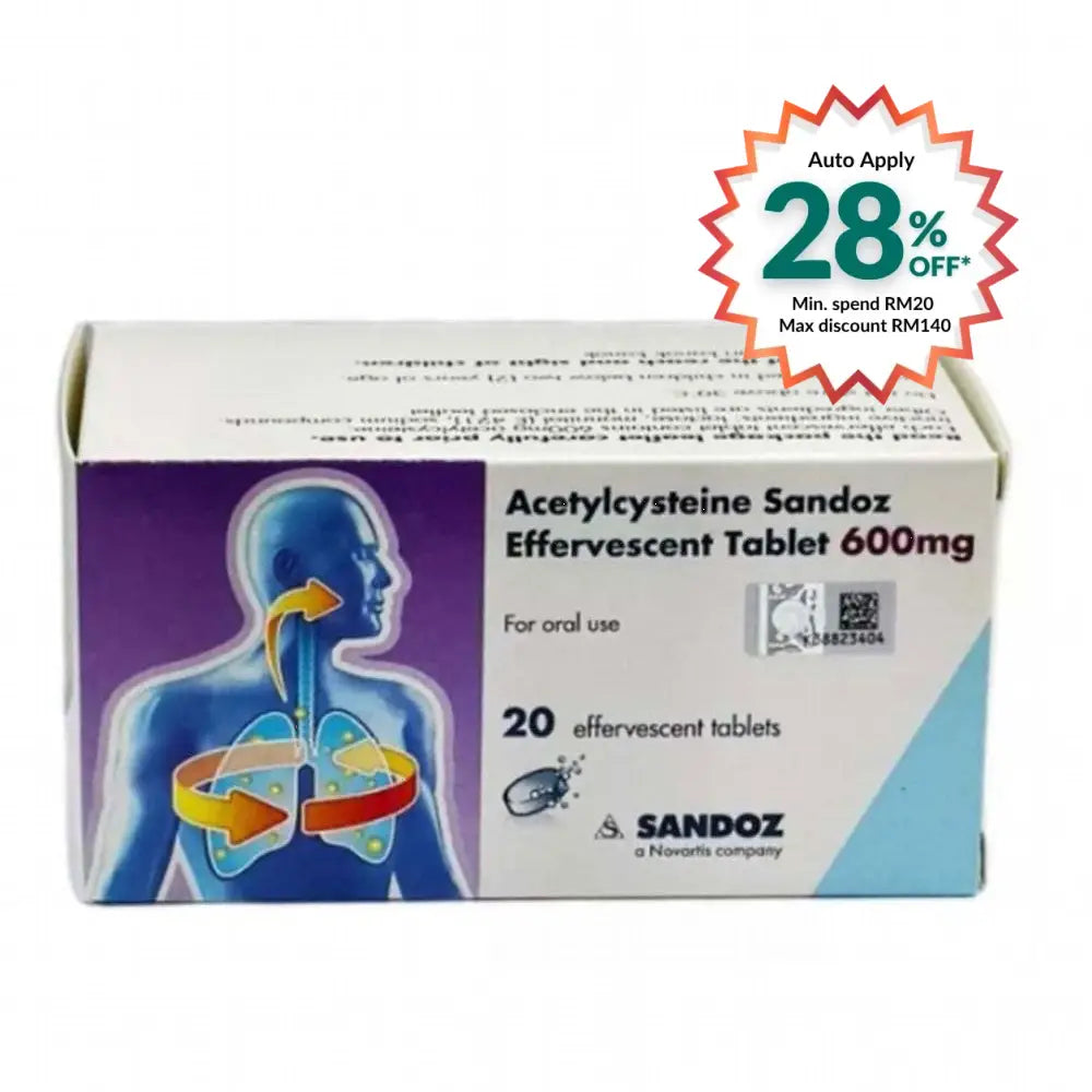 ACETYLCYSTEINE SANDOZ 600MG EFFERVESCENT TAB 20S