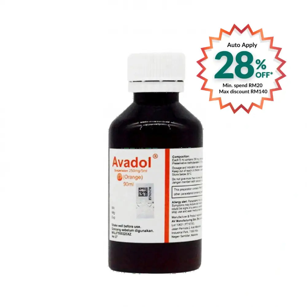 AVADOL SUSPENSION 250MG ORANGE 90ML
