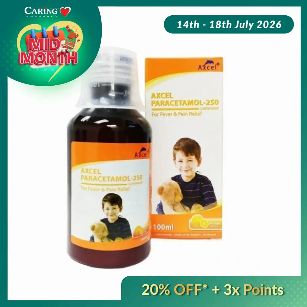 AXCEL PARACETAMOL 250MG ORANGE FLAVOURED 100ML