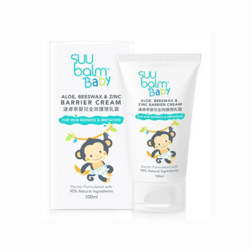 SUU BALM Baby Aloe Beeswax and Zinc Barrier Cream for sensitive skin in a 100ml tube