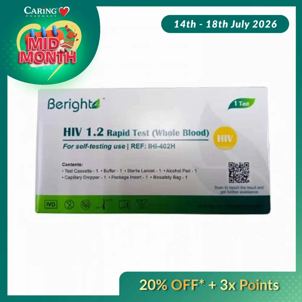 BERIGHT HIV self test kit Malaysia for self-testing with easy-to-follow instructions and essential components