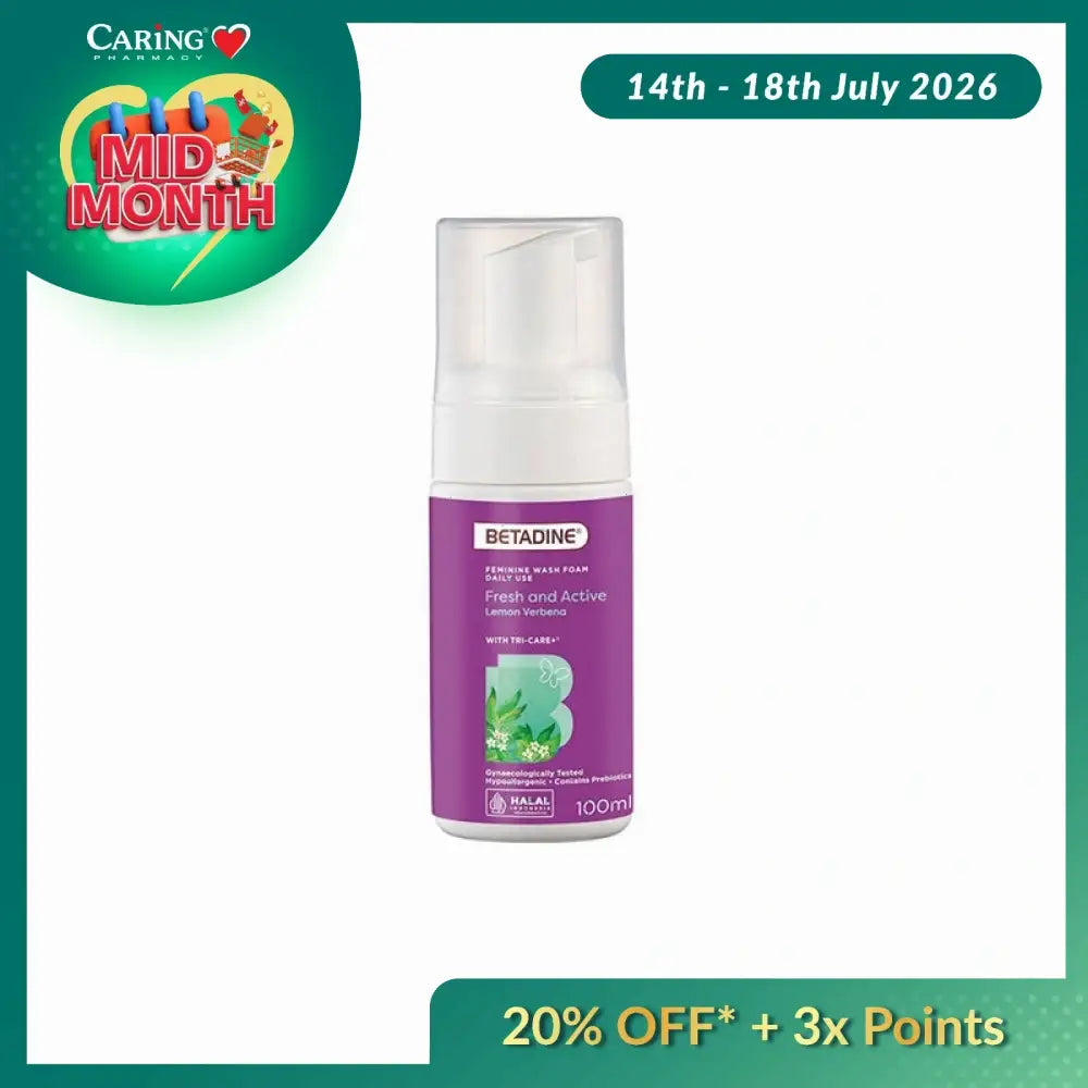 BETADINE FEMININE WASH FOAM FRESH & ACTIVE LEMON VERBENA 100ML