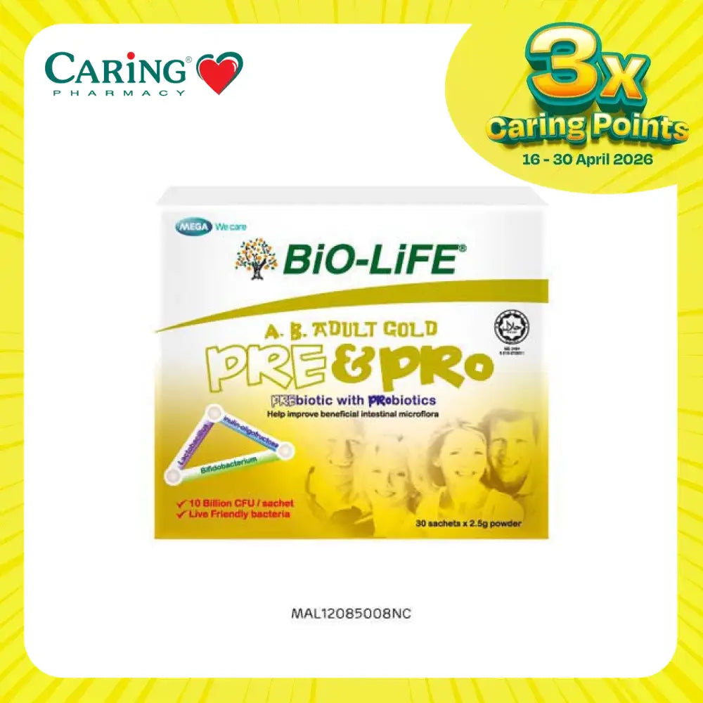 Bio-Life pre and probiotic powder for adults in a box with 30 sachets for digestive health