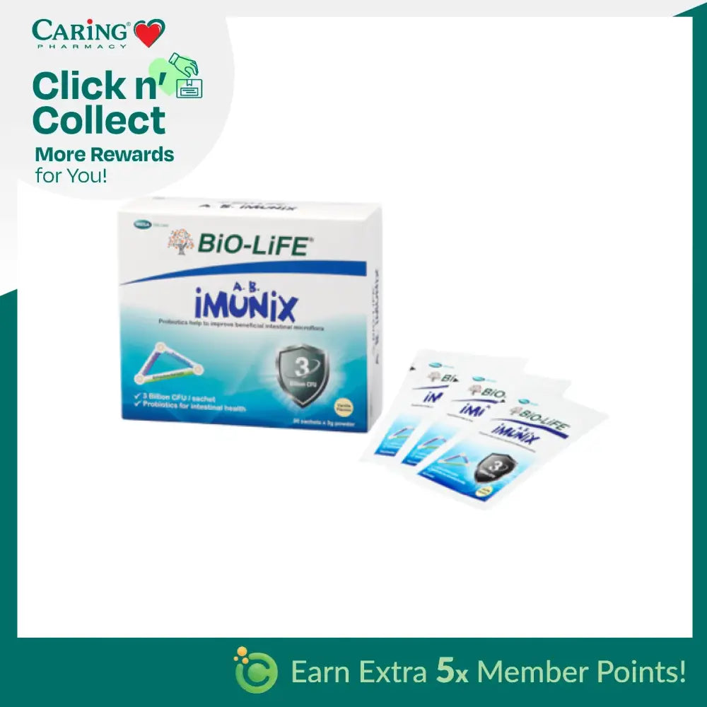 Bio-Life AB Imunix supplements box with three individual packets promoting intestinal health
