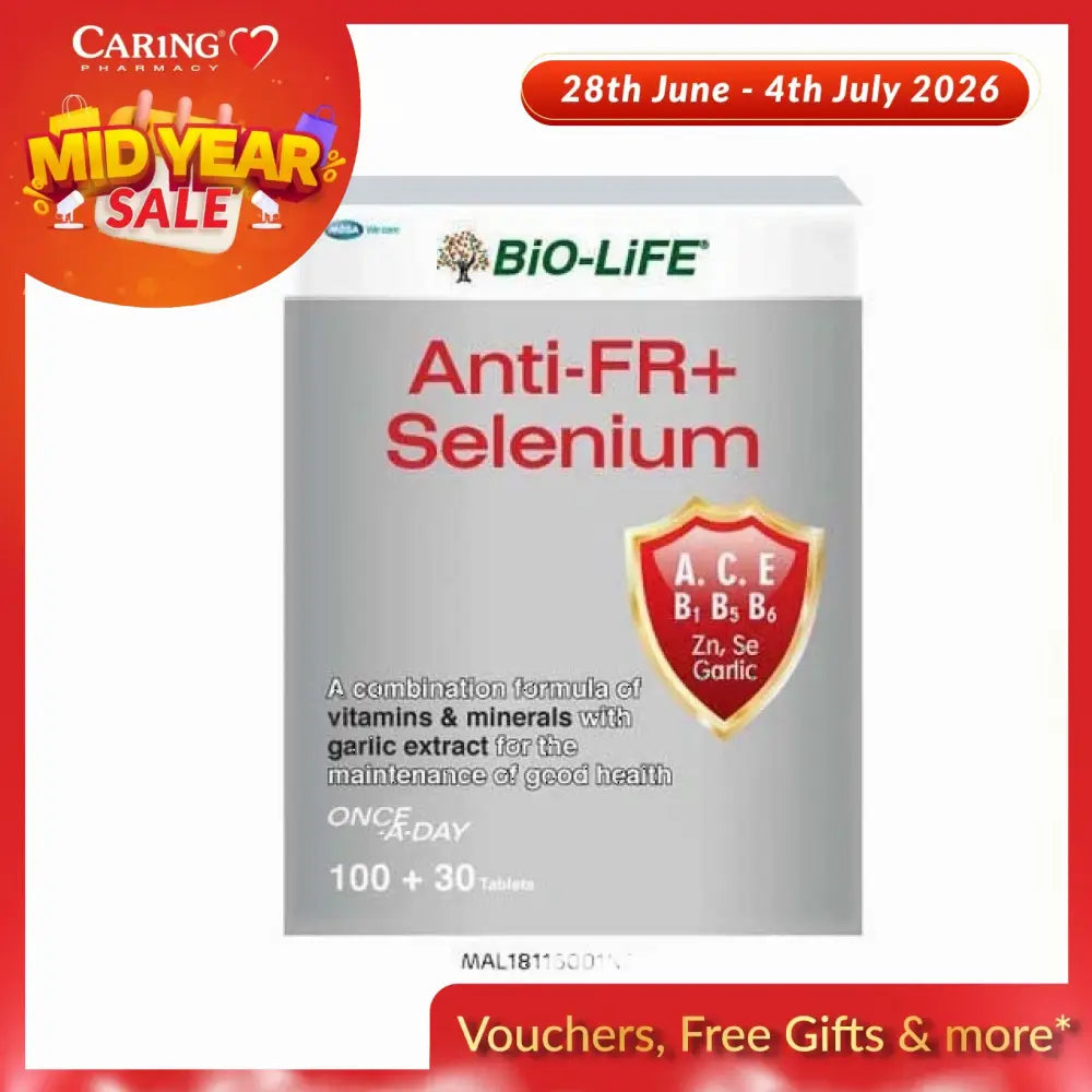 Bio-Life Anti-FR Plus Selenium tablets in a box with a silver design and health benefits listed