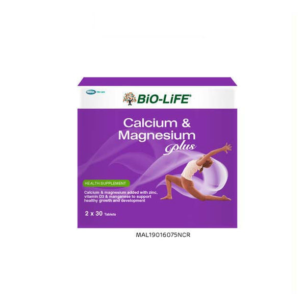 BIO-LIFE Calcium and Magnesium Supplement Malaysia in a 60-tablet box for health support