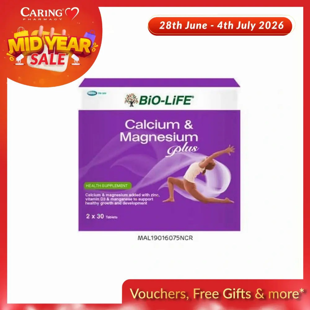 BIO-LIFE Calcium and Magnesium Supplement Malaysia in a 60-tablet box for health support
