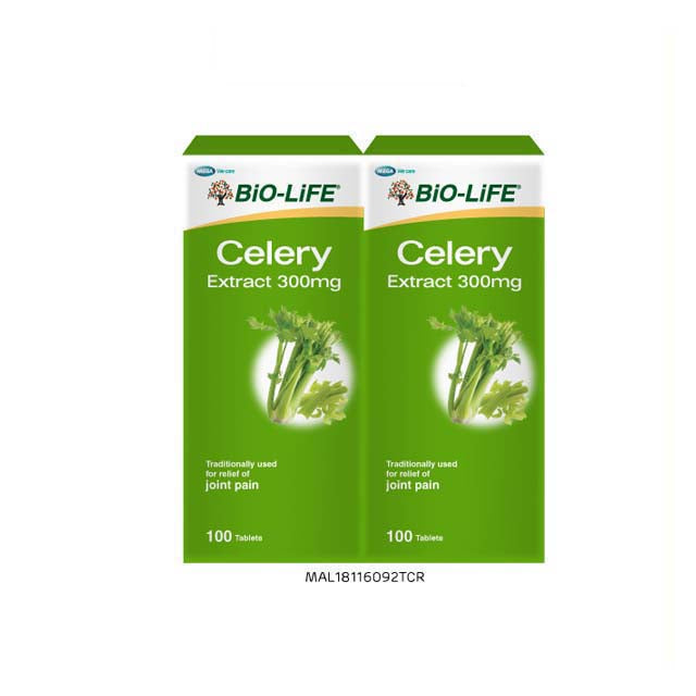 Bio-Life Celery 3000 tablets for joint pain relief in a two-pack with 100 tablets each