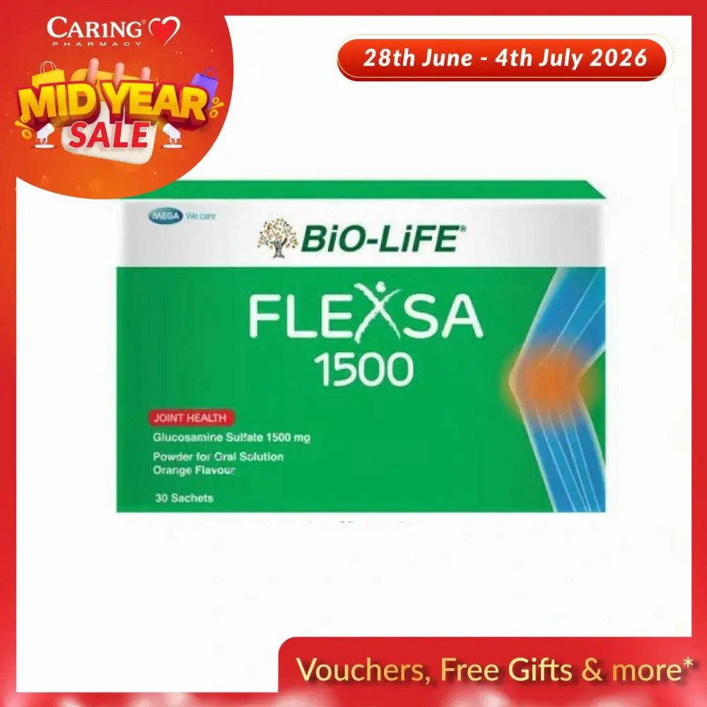 BIO-LIFE FLEXA 1500 Glucosamine Sulfate 1500mg supplement packaged in an orange-flavored powder box