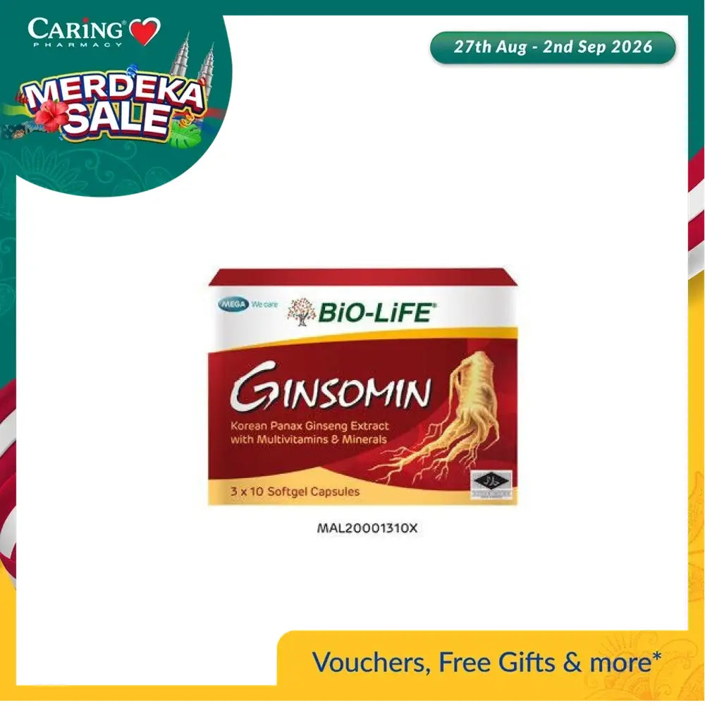 Bio-Life Ginsomin softgel capsules with Korean Panax ginseng extract and essential multivitamins