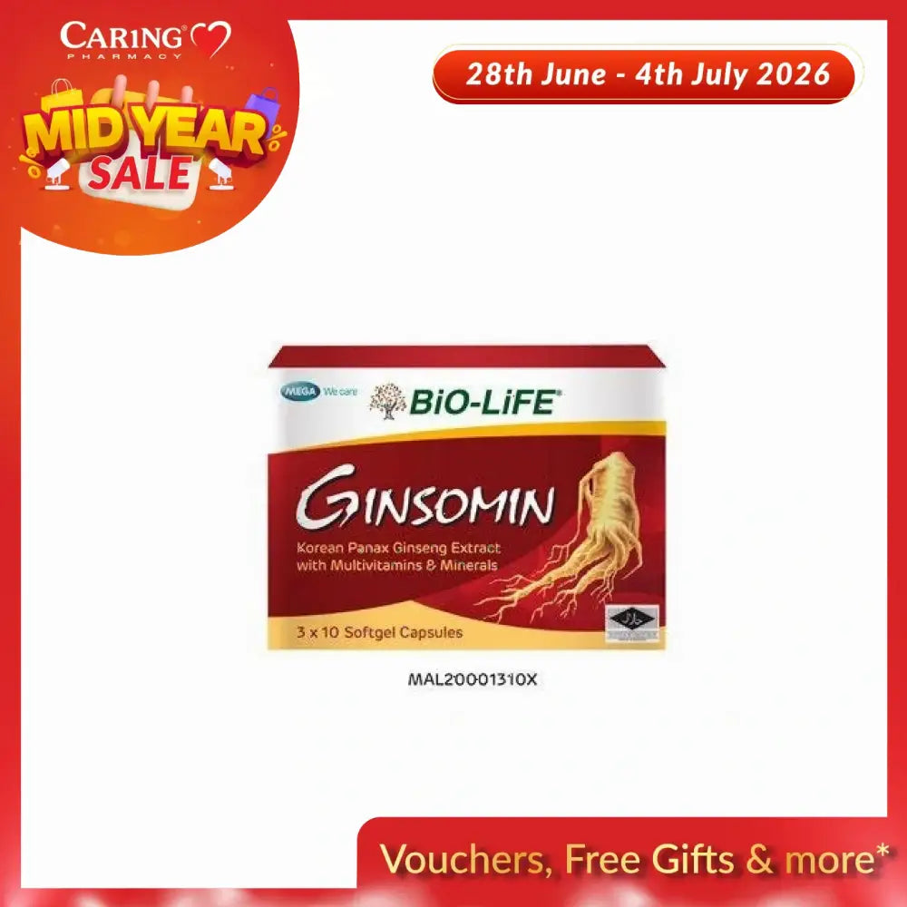 Bio-Life Ginsomin softgel capsules with Korean Panax ginseng extract and essential multivitamins