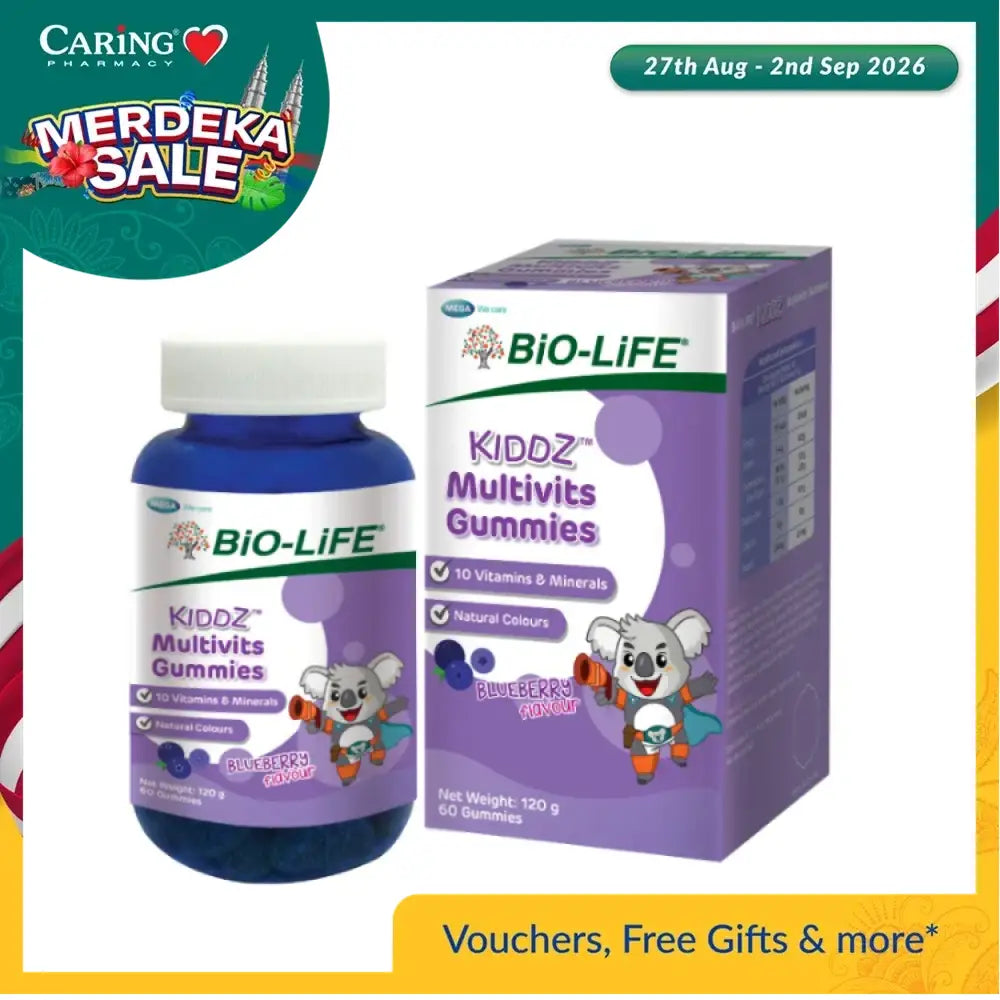 Bio-Life Kiddz Multivits Gummies with 10 vitamins and minerals in blueberry flavor for children's health