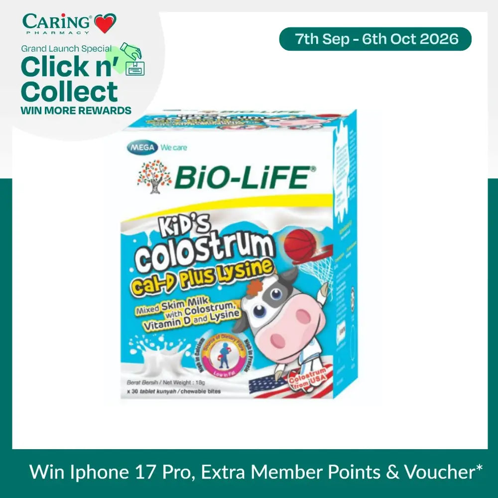 BIO-LIFE Kids Colostrum Chewable Tablets in a colorful box featuring a cow and sports theme