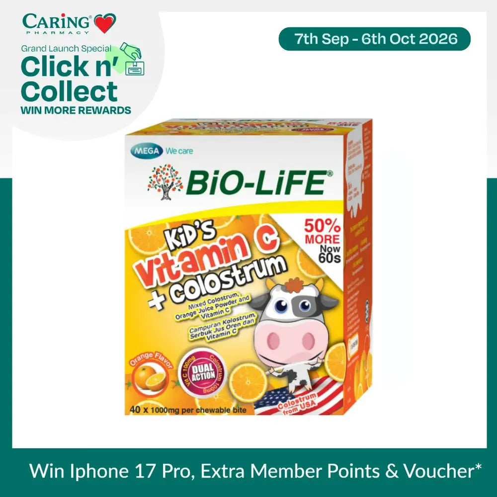 BIO-LIFE Kids Vitamin C with Colostrum Chewable Supplements in Orange Flavor for Immune Support