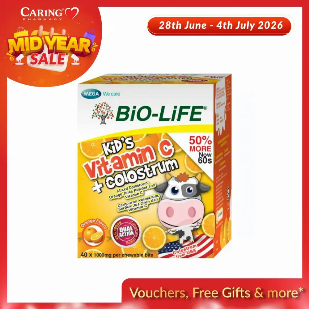 BIO-LIFE Kids Vitamin C with Colostrum Chewable Supplements in Orange Flavor for Immune Support