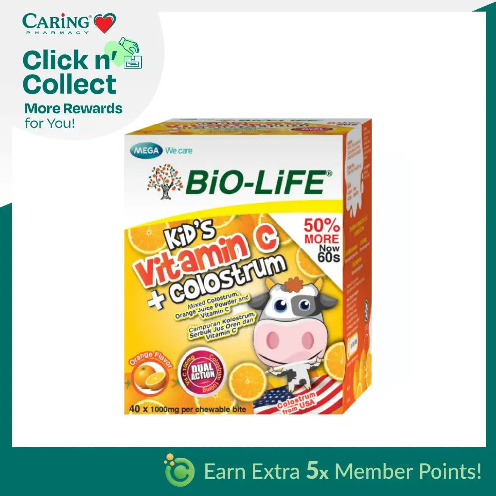 BIO-LIFE Kids Vitamin C with Colostrum Chewable Supplements in Orange Flavor for Immune Support