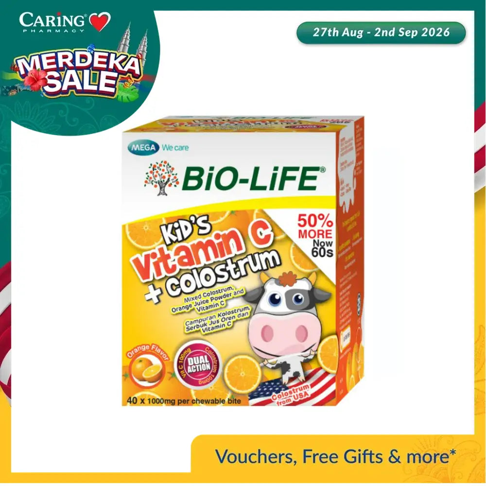 BIO-LIFE Kids Vitamin C with Colostrum Chewable Supplements in Orange Flavor for Immune Support