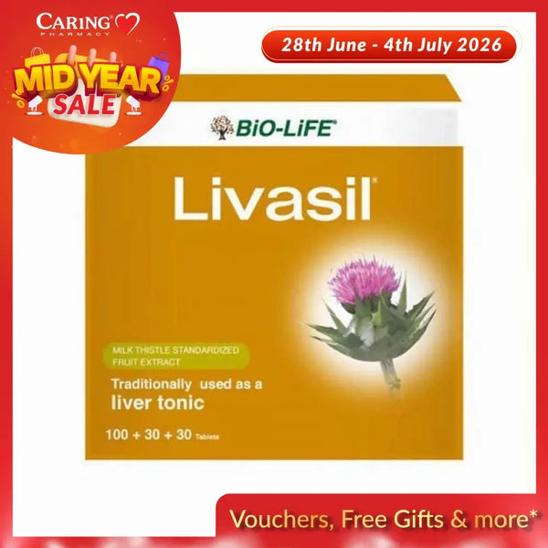 Bio-Life Livasil liver supplement with milk thistle extract, 100 tablets plus 30 bonus tablets