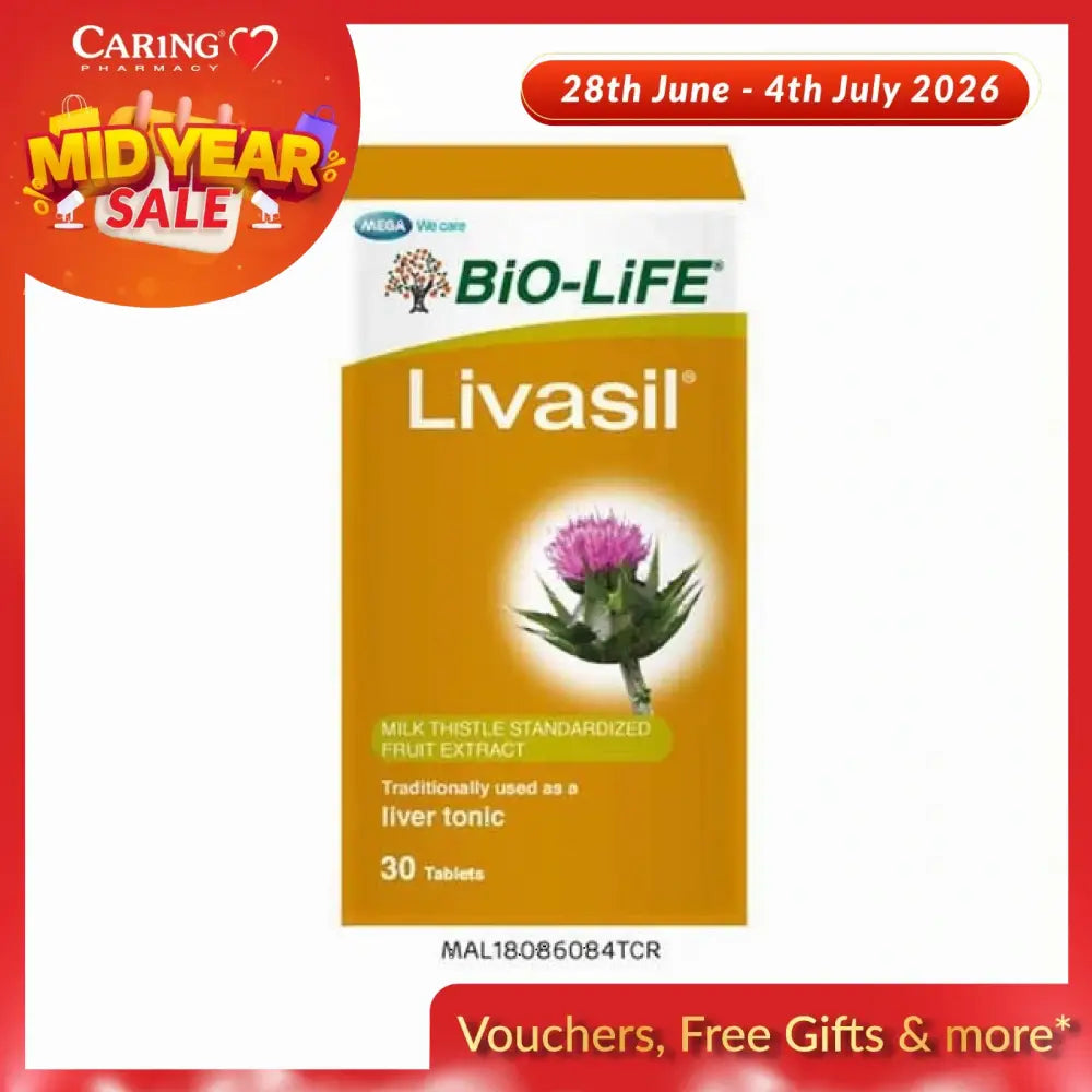 Bio-Life Livasil liver supplement in a box containing 30 tablets with milk thistle extract