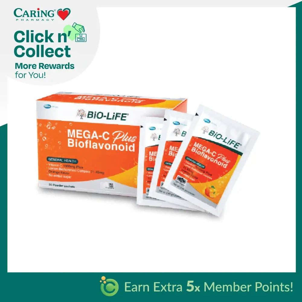 BIO-LIFE Mega-C Plus Bioflavonoid supplement package with individual powder sachets for immune support