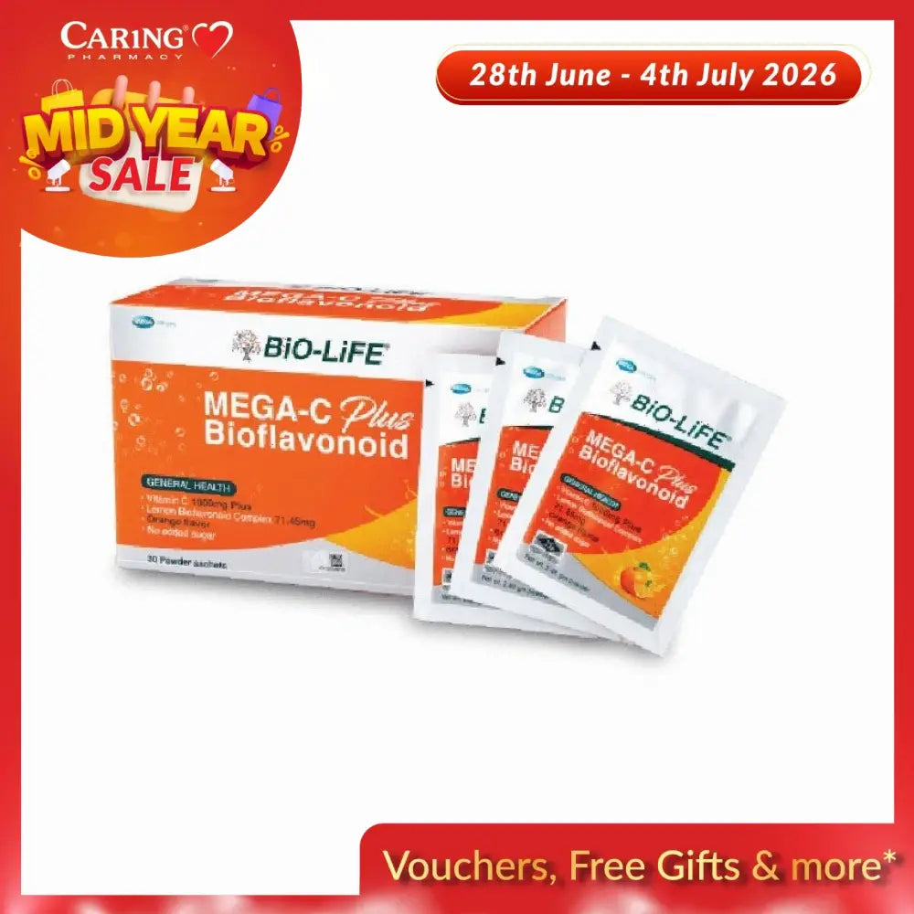 BIO-LIFE Mega-C Plus Bioflavonoid supplement package with individual powder sachets for immune support