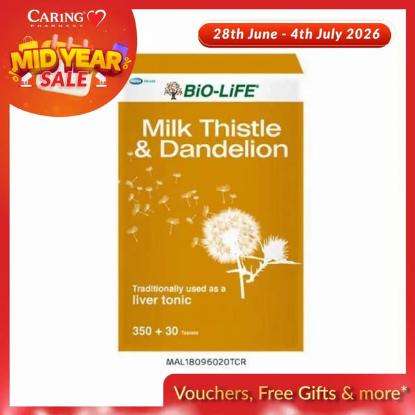 BIO-LIFE Milk Thistle and Dandelion supplement package containing 350 tablets for liver health