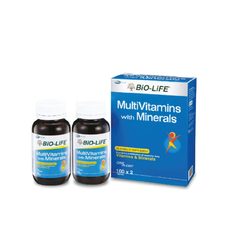 Bio-Life multivitamins with minerals in two bottles with packaging for daily health support