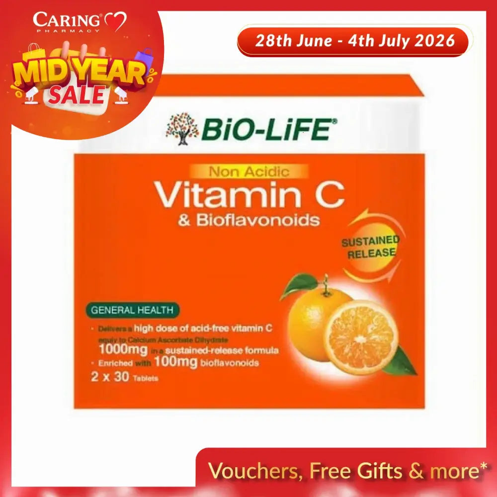 BIO-LIFE Non Acidic Vitamin C Tablets with Bioflavonoids for General Health, 1000mg in a sustainable release formula
