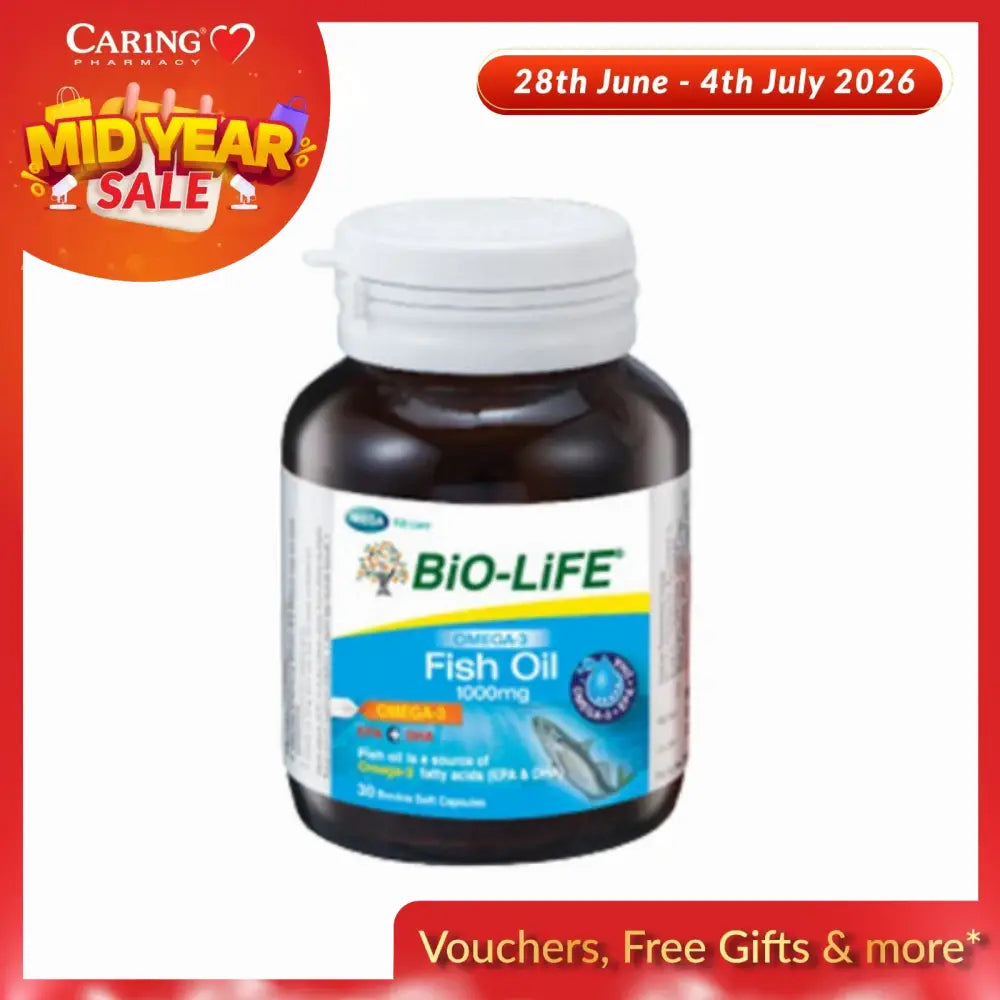 Bio-Life Omega-3 fish oil supplement bottle 1000mg softgels brown jar with white cap label
