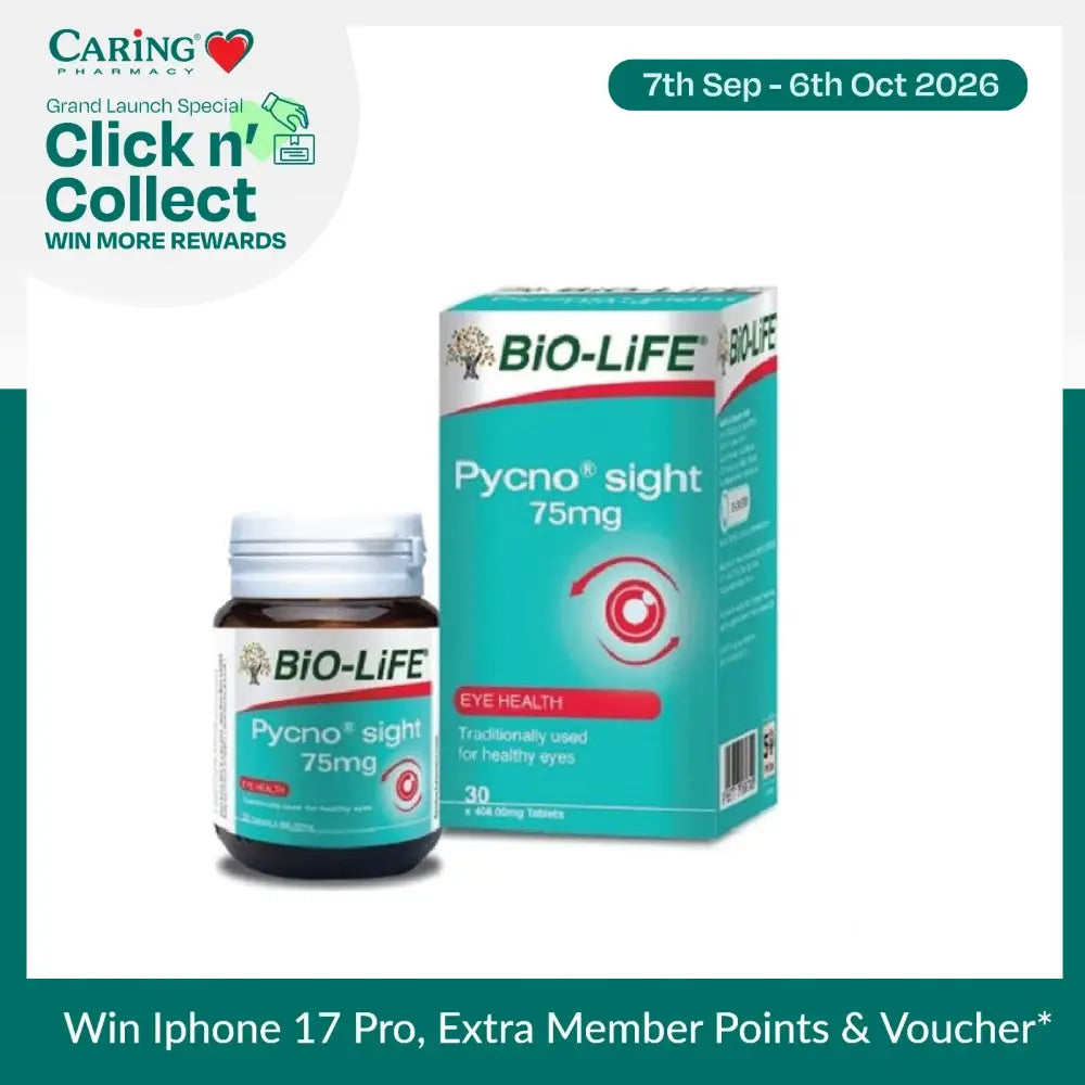 Bio-Life Pycnosight 75mg for eye health in a bottle and box packaging with health benefits